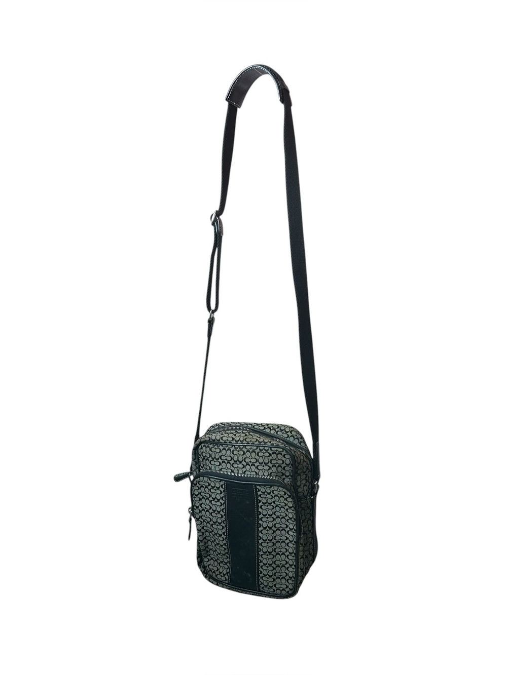 Coach Monogram Canvas Leather Crossbody Unisex Camera Travel Sling Bag - Black